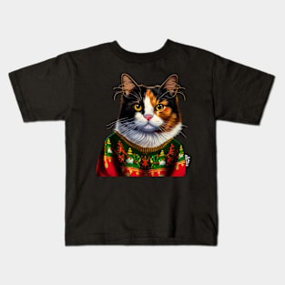 Funny Christmas Cat Wearing Sweater Kids T-Shirt